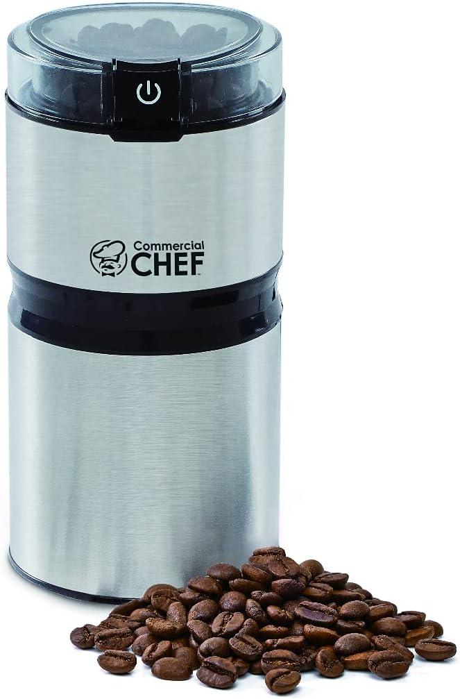 Commercial Chef Coffee Grinder, 2.1-Oz. Capacity, Kitchen Appliance Grinds Coffee, Herbs or Spices, 200 Watt, One-Touch Pulse Control, CHCG21SSA6, Stainless Steel