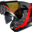 HAX Amatista Modular Flip-Up Dual Visor Motorcycle Helmet - DOT/ECE Approved, Lightweight, Comfortable, and Stylish Helmet for Men and Women (Wind Red XXL) (Black)