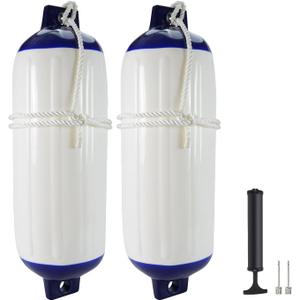 2-Pack Heavy Duty Boat Fenders with Ropes  Saltwater Resistant Rubber Marine Boat Bumpers for Docking, Pontoon & Yacht Protection (8.5x27 inch)