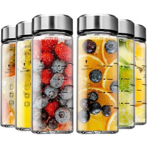 SIEROZUR Glass Juice Bottles 12oz- 6 Pack Wide Mouth Glass Bottles with Lids for Juicing Smoothies, Infused Water, Beverage Storage - BPA Free, Leakproof, Reusable, Borosilicate
