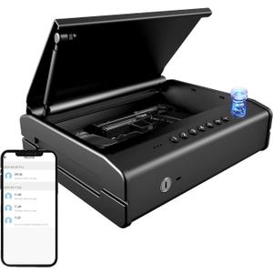 Gun Safe For Handgun, Gun Case, Biometric Gun Safe For Car, Pistol Safes With Fingerprint|Passcode|Key Unlock, Full Voice Prompt Gun Lock Box with Cable, Charging Port (Large Size)