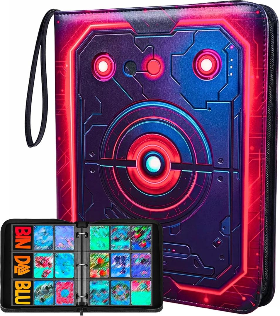 3D Relief Card Binder 900 Pockets | Embossed TCG Binder 9-Pocket with Zipper | Premium PU Leather Trading Card Album for MTG, Baseball, Football | Boys & Girls Gift | Waterproof | 50 Sleeves