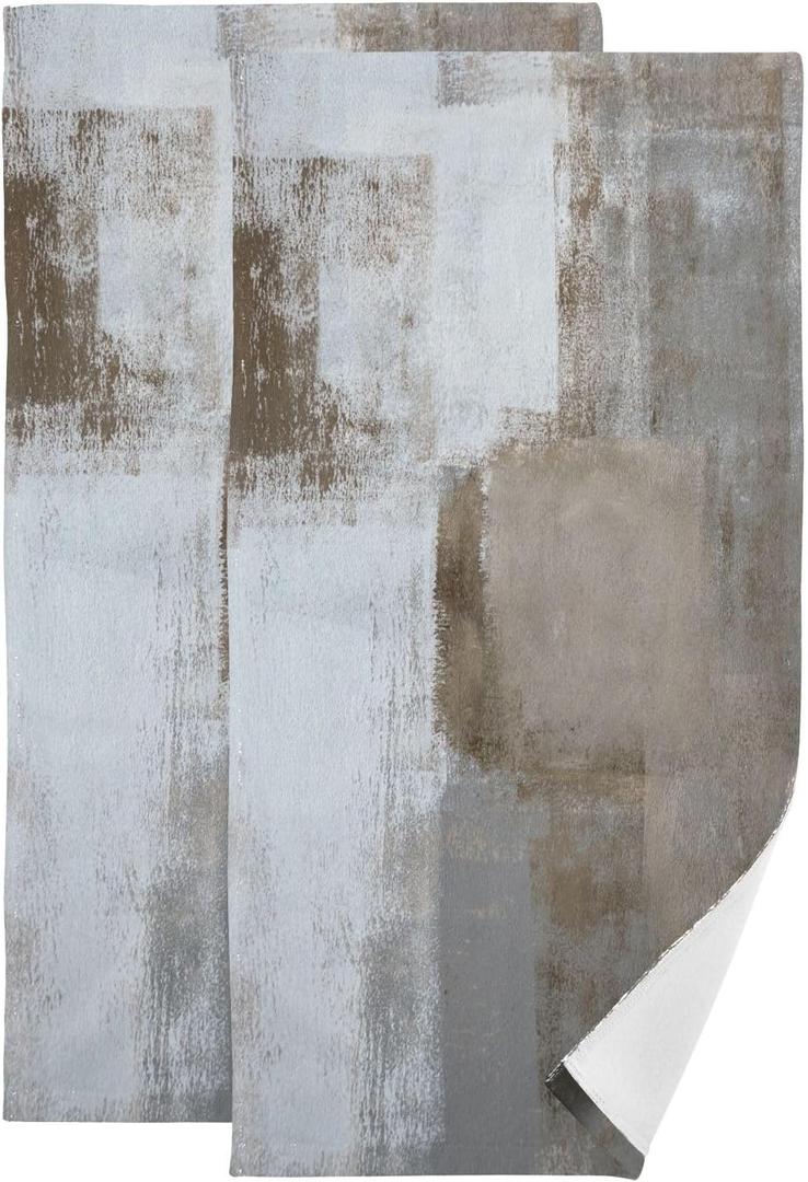 Brown and Grey Hand Towels for Bathroom 2 Pack,Microfiber Soft Absorbent Rustic Gray White Modern Art Kitchen Towels,Decorative Abstract Bathroom Towels for Face,Hair,Bath,Shower 14"x28"