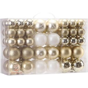 Sea Team 86-Pack Shatterproof Gold Christmas Ball Ornaments Set, Assorted Multi-Sized Hanging Baubles, Xmas Tree Decorations, Seasonal Dcor for Holiday Wreath Garland, Hooks Included