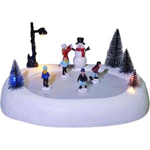 Christmas Village Ice Rink, Colorful Lighted Animated Musical Winter Snow Village Indoor Decorations for Home Tabletop Gift