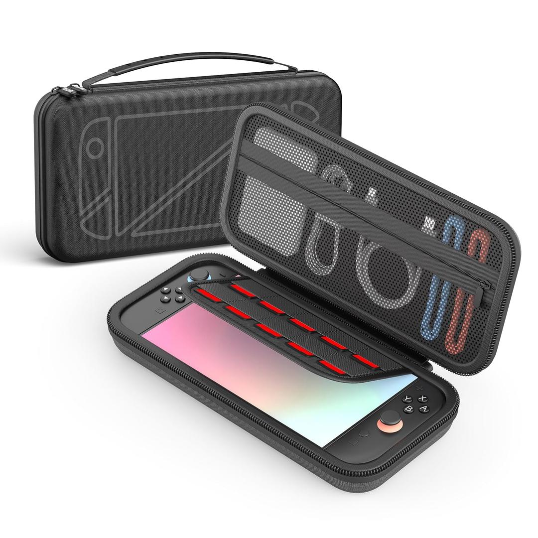 Slim Carrying Case for Nintendo Switch 2/Switch 1 Oled, Protective Hard Shell Travel Carry Case with 10 Game Card Slots, Portable Pouch Storage Bag with Mesh Pocket for Switch 2 Accessories, Black