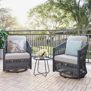 Yechen 3 Pieces Patio Bistro Set - Outdoor Swivel Bistro Table and Chairs Set of 2 with Cushion, High Back Patio Chairs Set of 2 with Metal Side Table, for Backyard Deck Porch Balcony (2PCS Swivel Glider+1PC Side Table, Grey)