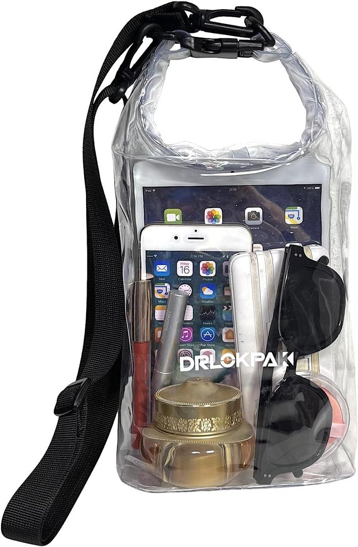 DRLOKPAK Clear Bag Stadium Approved Transparent Purse Pouch water resistant Crossbody Dry Bag For Concert Sports Gym Event Graduation Travel Outdoor Beach Club Party