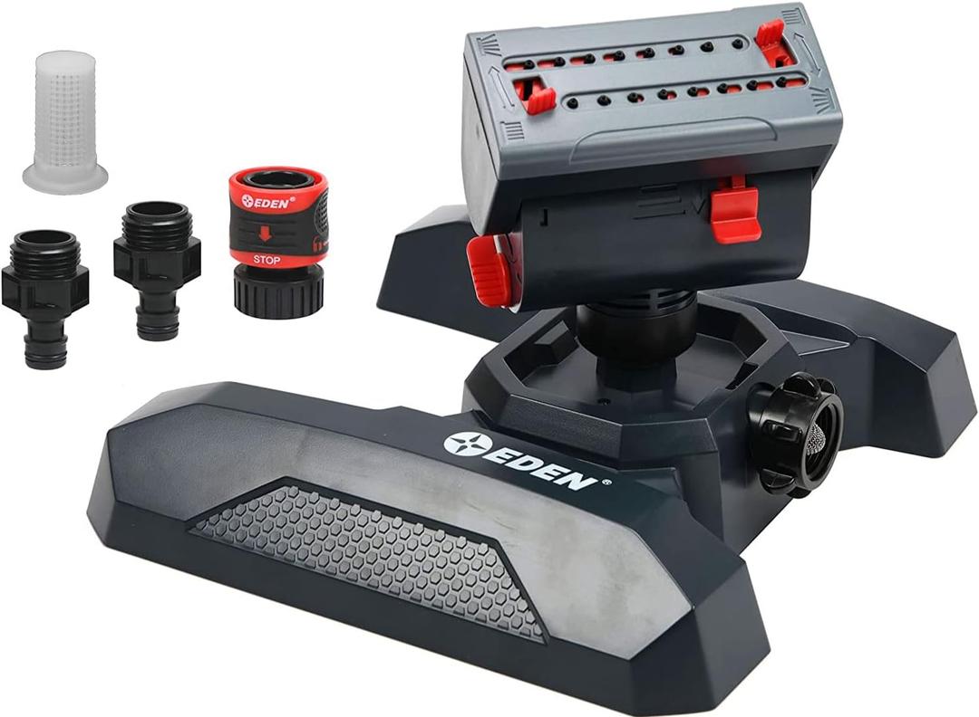 Eden 95124 Adjustable 4Way Mini Turbo Oscillating Sprinkler W/Quick Connect Starter Set, Covers up to 4,069 sq. ft. Heavy Weight Base