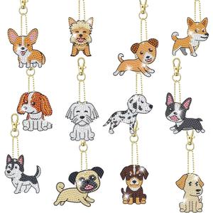 12 Pcs Dog Diamond Keychains Kit DIY Cute Dog Diamond Keychains Dog Diamond Keychain for Beginners Adults and Kids Art Craft Supplies Gift