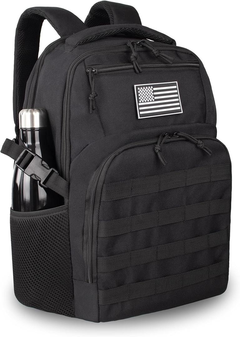 Military Tactical Backpack for Travel Hiking,Black Backpack for Men with Bottle Holder, 30L Small Laptop Backpack for Work, Men's Assault Bag Back Pack