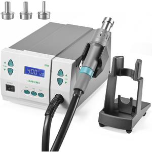 110V 861DW Hot Air Rework Station 1000Watt Heat Gun Soldering Station Brushless DC Vortex Blower for Miro Soldering Rework,Large LCD Screen Display with 3pcs Free Nozzles