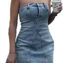 Fronage Women's Summer Sexy Denim Strapless Mini Dress Y2K Trendy Bodycon Jean Tube Dresses Western Cowgirl Denim Outfit 2023 Light Blue, M