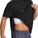 Deyeek Shoulder Post Surgery Recovery Shirts for Men Full Tear Away Short Sleeve T Shirt Adaptive Chemo Clothing (Black, XXXL)