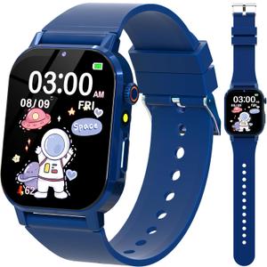 Kids Smart Watch Boys, Smart Watch for Kids Age 5-12 with 32 Puzzle Games 12/24 Hr Camera HD Touch Screen Video Music Alarm Pedometer Audiobook Flashlight Birthday Gifts Toys for 6 7 8 9 10 Years Old (Blue)