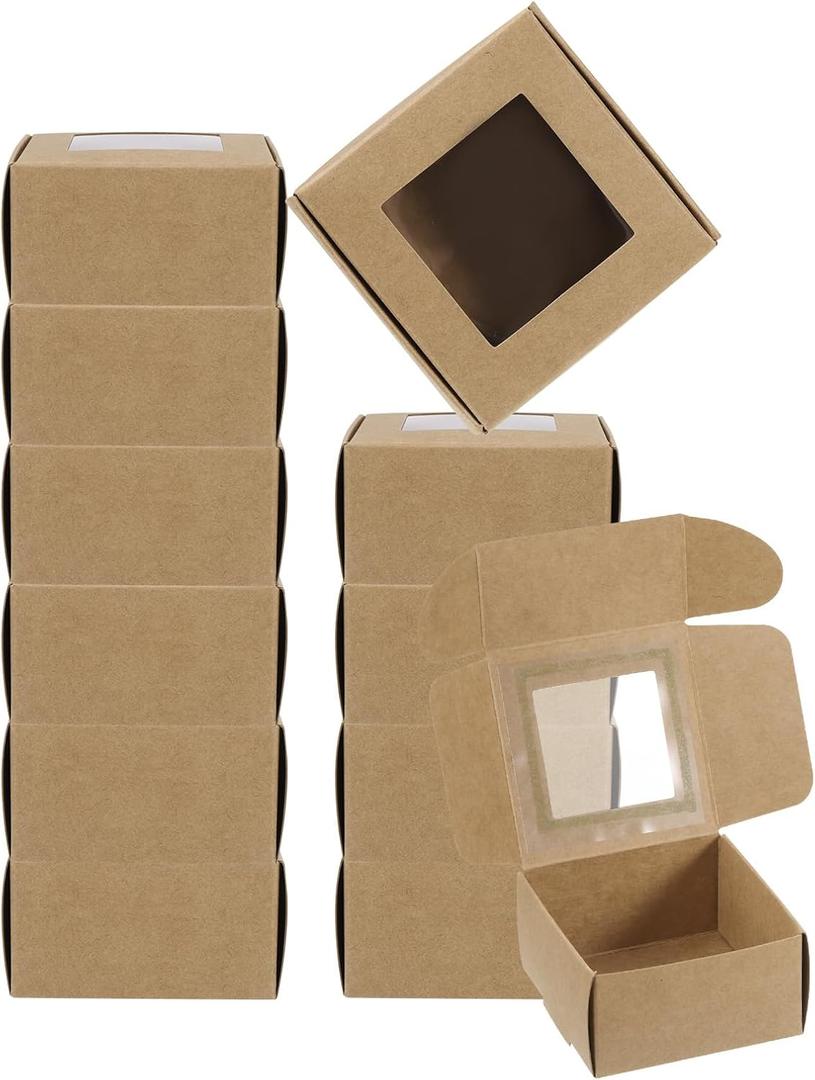 PATIKIL 3"x3"x1.5" Paper Soap Box with Window, 30 Pack Homemade Soap Boxes Square Presents Packaging Boxes for Birthday Christmas DIY Craft, Brown