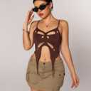 Verdusa Women's Sleeveless Crop Top Cut Out Asymmetrical Hem Slim Fit Cami Top (Brown, XL)