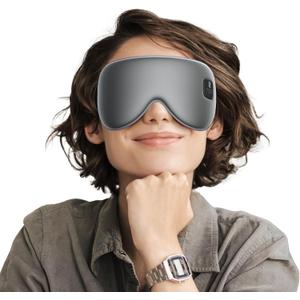 Silk Cordless Heated Eye Mask, Compress Heating Pad for Dry Eye Stye Eye Strain, Electric Warm Eye Mask for Airplane Sleeping, Blackout Eye Mask for Travel, Idea for Women/Men (Silk-Grey)
