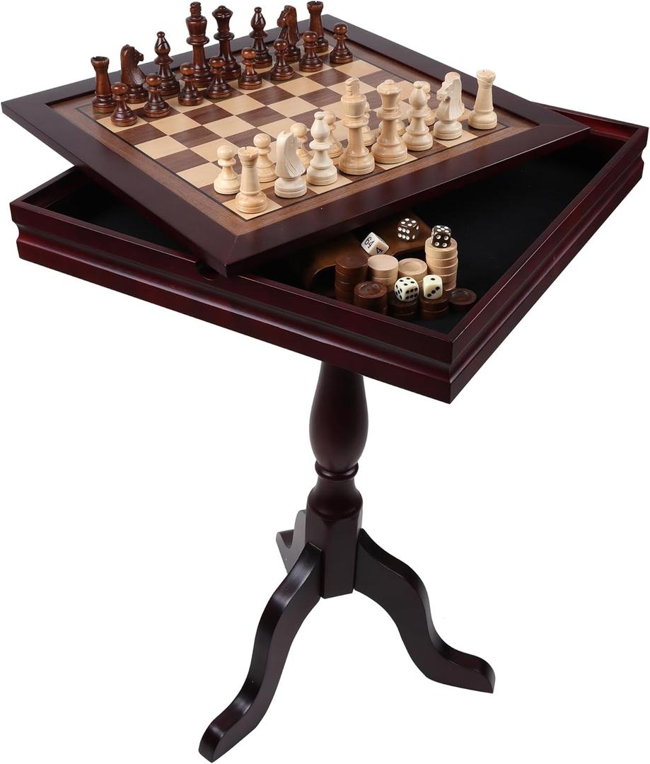 GSE Games & Sports Expert Wooden 3-in-1 Chess Checkers Backgammon Game Table Set with Game Pieces. Game Room Furniture