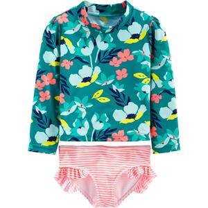 Simple Joys by Carter's baby-girls 2-Piece Assorted Rashguard Sets (3T, Green Floral/Pink Stripe)