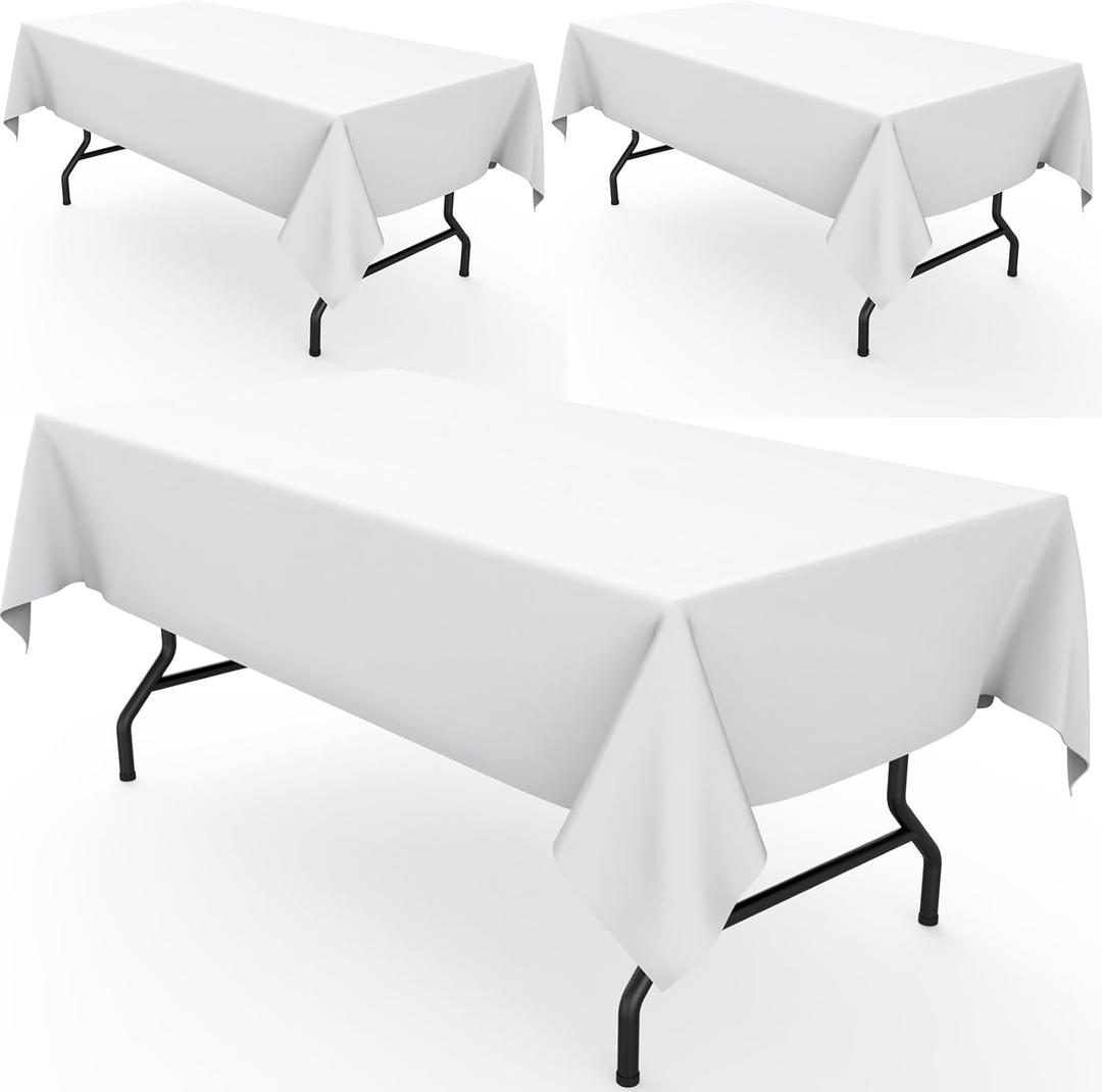 Pureegg Rectangle Table Cloth 60" x 102"  Durable Polyester Tablecloth Offers Reusable & Washable Protection, Ideal for Outdoor Party, Picnic, Wedding, Banquet and Birthday, 3 Pack, White