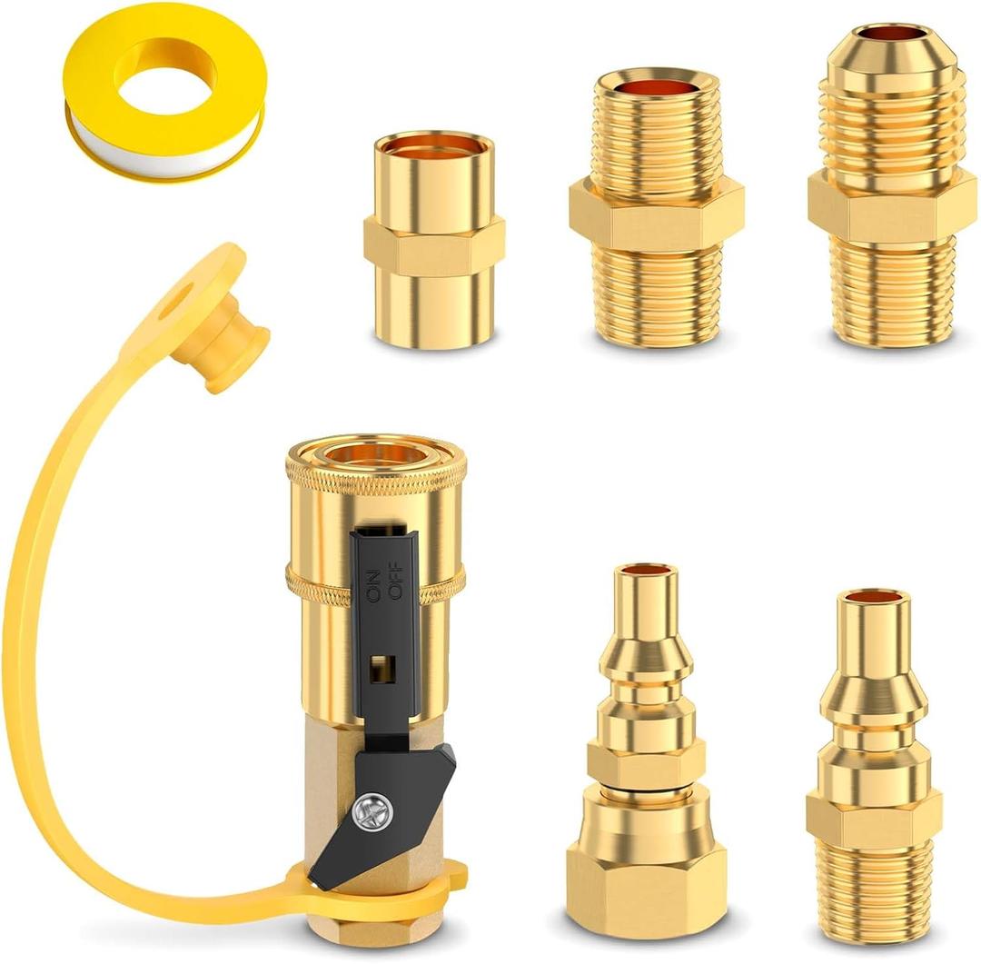 7pcs 1/4 Inch Propane Quick Connect Fittings Kit, RV Propane Hose Quick Connect Fittings, for RV to Grill or Cooking, 3/8" Flare x 1/4" NPT Male Pipe