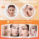Auxmir Makeup Mirror with Lights, Double Sided 30X/1X Magnifying Mirror with Light, 3 Color Stepless Dimmable with Touch Screen, Rechargeable 360 Free Standing Vanity Mirrors for Bathroom, Bedroom
