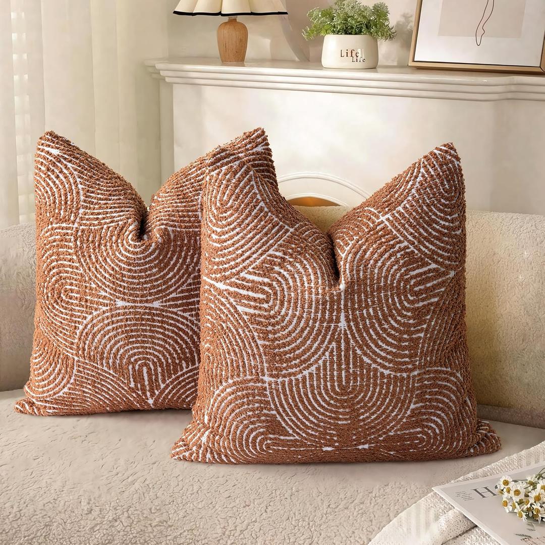 AELS Boho Decorative Textured Throw Pillow Covers 18x18, Organic Modern Mid Century Rainbow Tufted Pillow Case, Farmhouse Rustic Geometric Woven Cushion Case for Bed Couch Sofa, Burnt Orange AELS Boho Decorative Textured Throw Pillow Covers 18x18, Organic Modern Mid Century Rainbow Tufted Pillow Case, Farmhouse Rustic Geometric Woven Cushion Case for Bed Couch Sofa, Burnt Orange