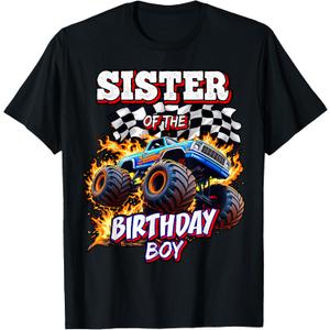 Sister of The Birthday Boy Monster Truck Birthday Party T-Shirt (Black, )