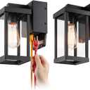 mirrea 11" Classic Outdoor Wall Sconce with Built-in GFCI Outlet 1 Light in Matte Black Rectangular Metal Frame and Clear Glass Shade Waterproof Porch Light Patio Light, Pack of 2