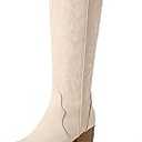 DREAM PAIRS Womens Cowboy Boots Wide Calf Comfortable Pull On Zipper Chunky Heel Pointed Toe Embroidered Western Cowgirl Knee High Boots Ladies Retro Tall Boot,Size 7