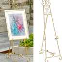 Metal Free Standing Adjustable Display Stand Scroll Easel with Chain Support, Gold Easel Stand for Sign, Wedding, Picture Frame. (No Installation Required), 17.32L x 24.4W x 56.4H inches