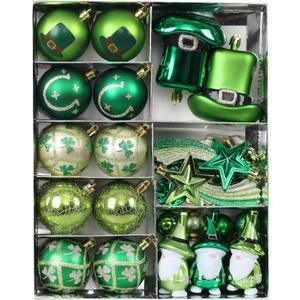 41Pcs St Patricks Day Decorations Shamrock Ornament, 2.36 Inch Hanging Ball Tree Ornaments Irish Festival Decor Set, Good Lucky Clover Gnome and Hat for Party Home Spring