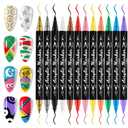 12 Color 3D Nail Art Pens Set, EBANKU Double-Tip Nail Point Graffiti Dotting Pen Drawing Painting Liner for DIY Nail Art Beauty for Christmas