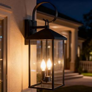 Large Outdoor Wall Lights Fixtures Wall Mount, 21.65" Large Outdoor Lanterns for Porch Light Fixture 2-Light, Modern Exterior Lighting Fixtures with Clear Glass for Outside Patio House