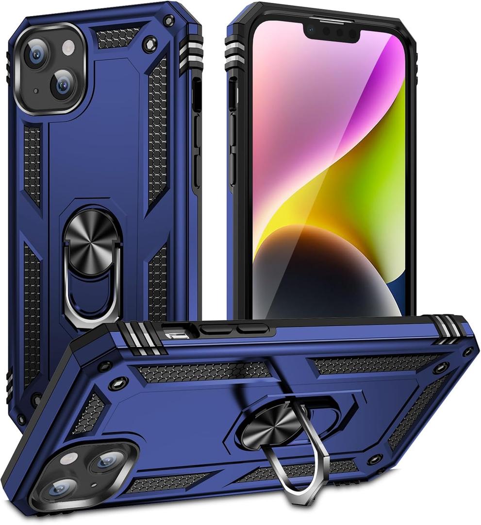 Korecase for iPhone 15 Phone Case with Ring Stand,Military Grade Heavy Duty Protective for iPhone 15 Shockproof Case Blue
