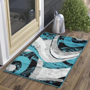 Yafa Home Fashion Modern Contemporary Swirls Design Area Rug, Luxurious, Elegant, and Fashionable Area Rug (Turquoise, 2 ft X 3 ft)