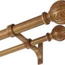 Wood Double Curtain Rods 36-72 Inch(3-6ft), Heavy Duty 1 Inch Front and 5/8 Inch Diameter Back Double Window Treatment Rod, Boho Drapery Rods with Imitation Wood Grain Finials