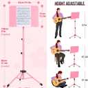 CAHAYA Sheet Music Stand & Tabletop Music Stand Solid Back with Carrying Bag for Books Notes Laptop Tablet Pink CY0194