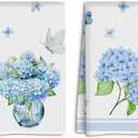 2 Pcs Blue Floral Butterfly Print Dish Towel Set, Absorbent Decorative Waffle Weave Bath Towel Kitchen Dish Guest Towels, Gift for Women Friend Coworker Sister Christmas Birthday Housewarming