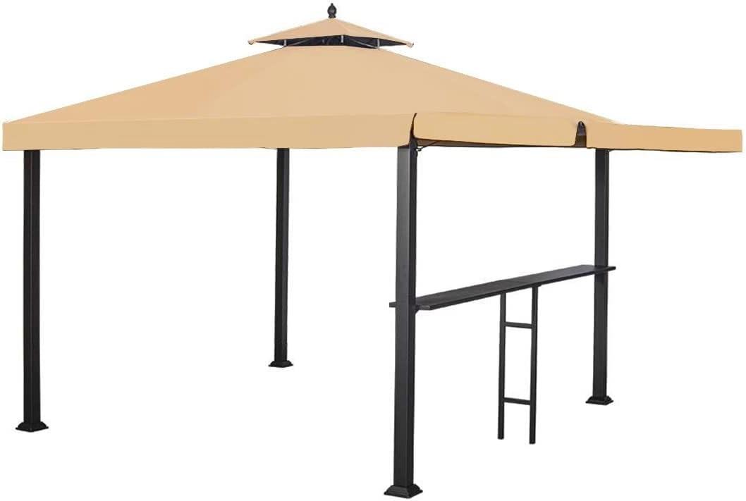 Garden Winds Custom Fit Replacement Canopy Top Cover Compatible with The Menards Backyard Creation Conley Model CON-1010-21 10x10' Gazebo with Awning - Classic Sand Beige, Riplock 350