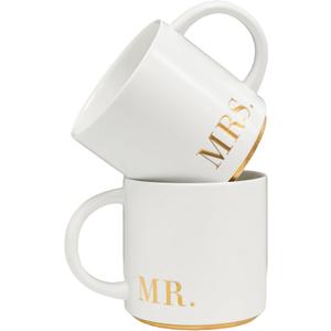 COLLECTIVE HOME - Mr. & Mrs. Ceramic Mugs, Wedding Gift Set, Perfect Luxury Couple's Gift, Elegant Design, Premium Ceramic, 2-Piece Set (MR & MRS)