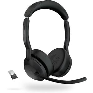 Jabra Evolve2 55 Stereo Wireless Headset - Features AirComfort Technology, Noise-Cancelling Mics & Active Noise Cancellation - MS Teams Certified, Works with Other Platforms - Black