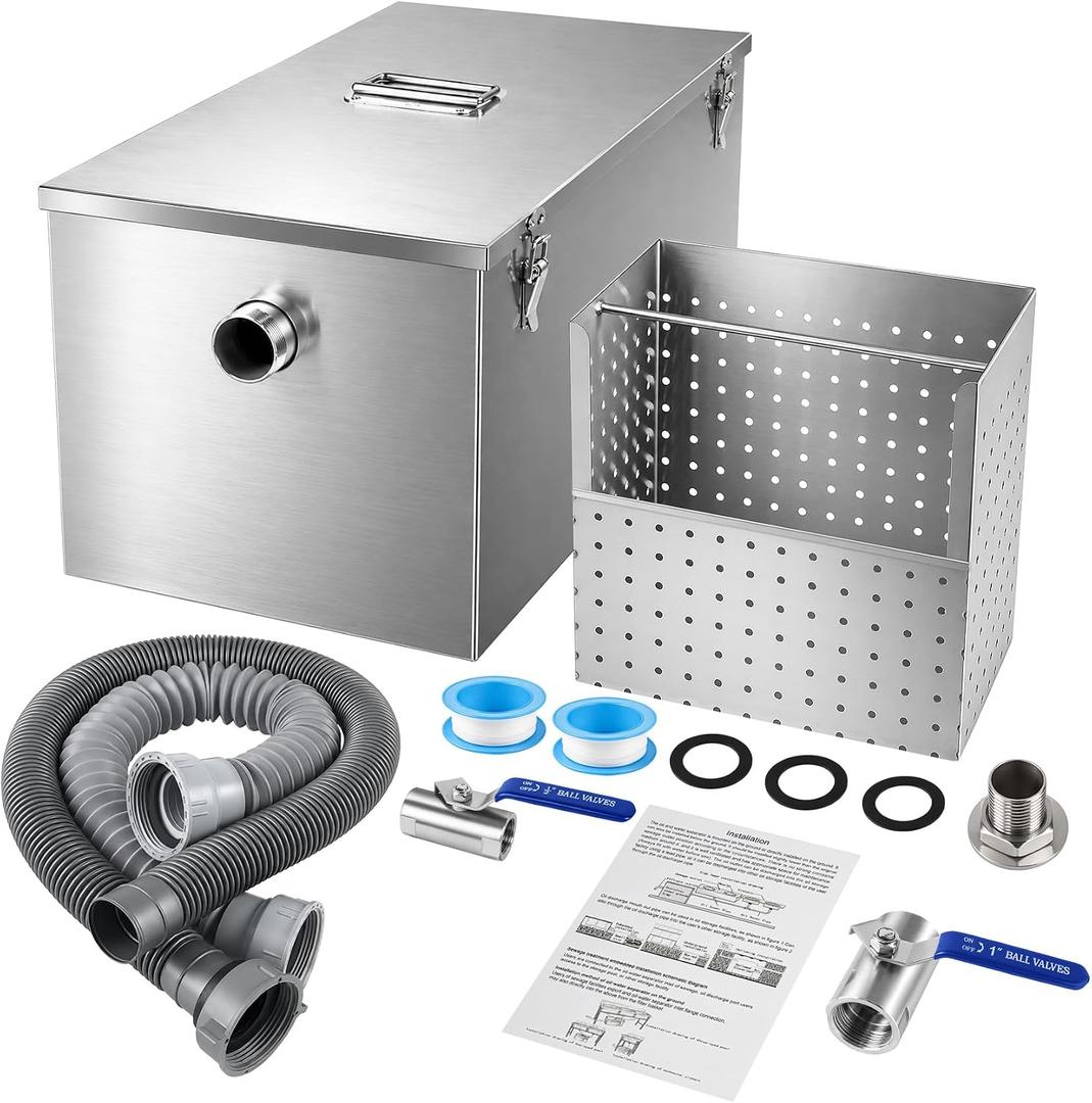 25 lb Commercial Grease Trap, Heavy Duty Stainless Steel Grease Interceptor