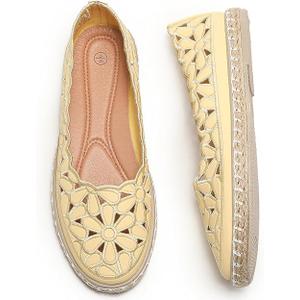 HEAWISH Women’s Ballet Flat Daisy Round Toe Dress Shoes Casual Slip On Rope Loafer (Size 7)