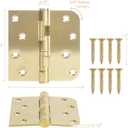 6 Pack Gold Ball Bearing Door Hinges, 4.0 x 4.0 Inches Heavy-Duty Stainless Steel Door Hinges for Exterior & Interior Doors, Square & 5/8'' Radius Corner