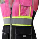 HoliSecure Safety Vest for women, Hi vis Reflective Lady Work vest With 9 Multi Pocket And Zipper(Pink+Black Medium) 