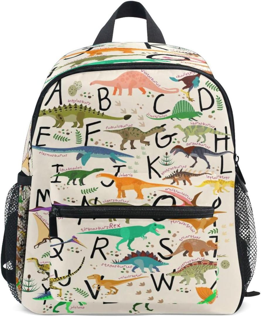 AUUXVA Alphabet Dinosaur Backpack for Kids, Neutral Preschool Toddler Bookbag Boy Girl, Childish Dino Kids Back Pack Kindergarten Children Bag Nursery Junior Primary Student Travel School Bag