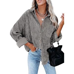 MIHOLL Womens Corduroy Button Down Shirts Casual Long Sleeve Jacket Oversized Boyfriend Blouses Tops with Pockets XXL