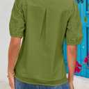 Dokotoo Women's Dressy Casual Lace Blouses Summer Tops Half Sleeve V Neck Buttons Hollow Out Embroiderey Shirts (Green)
